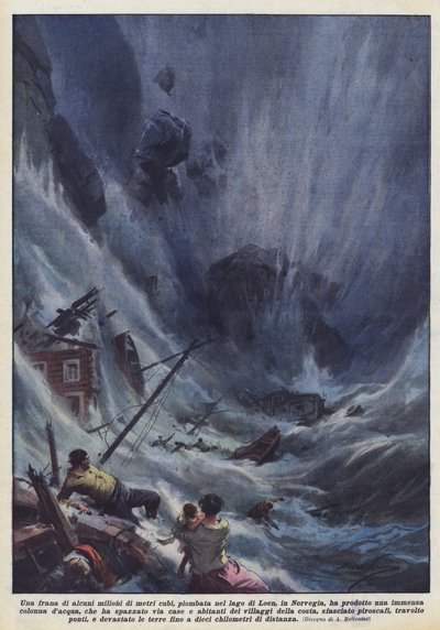 Un glissement de terrain de plusieurs millions de mètres cubes, tombé dans le lac de Loen, en Norvège, a produit une ? - Achille Beltrame