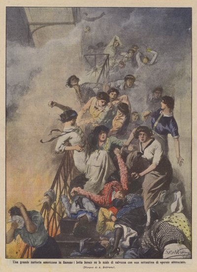 Un grand atelier de couture américain en flammes, lutte féroce sur les échelles de secours avec une soixantaine - Achille Beltrame