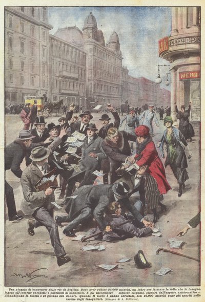 Une pluie de billets de banque dans les rues de Berlin - Achille Beltrame