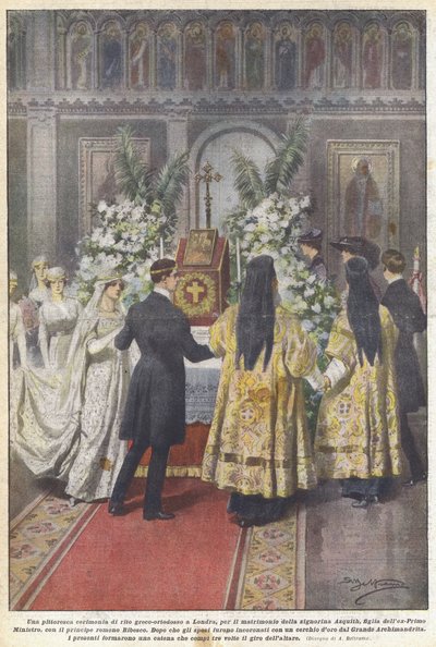 Une cérémonie pittoresque de rite grec-orthodoxe à Londres, pour le mariage de Mademoiselle - Achille Beltrame