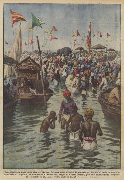 Une fête pittoresque sur les rives du Gange - Achille Beltrame