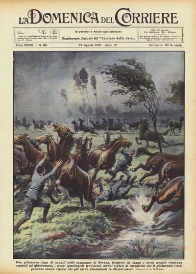 Une pittoresque fuite de chevaux dans les campagnes de Novara - Achille Beltrame