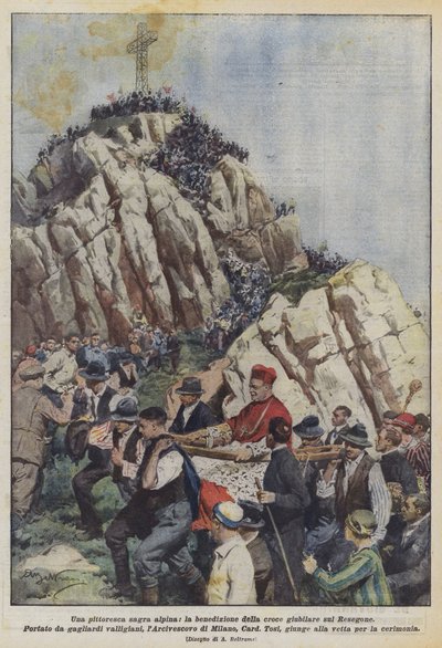 Une pittoresque fête alpine, la bénédiction de la croix jubilaire sur le Resegone - Achille Beltrame