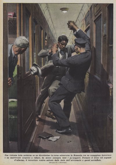 Une violente lutte nocturne sur un train express traversant la Roumanie, entre un courageux - Achille Beltrame