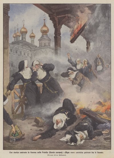 Un couvent historique en flammes en Podolie (Russie européenne), cinq religieuses catholiques périssent dans les flammes - Achille Beltrame