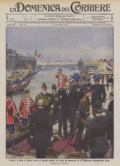 Venise, le duc de Gênes arrive aux jardins publics pour inaugurer la XIe Exposition - Achille Beltrame