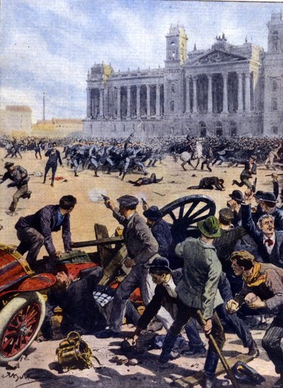 Révolte des travailleurs à Budapest en 1912 pour le suffrage universel - Achille Beltrame