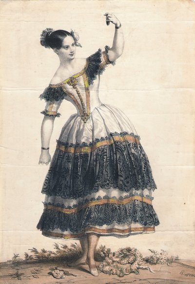Fanny Elssler en Florinda dans la danse La Cachucha, ballet Le Diable boiteux - Achille Devéria