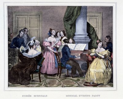 Soirée musicale autour du pianoforte - dans "Les heures de la Parisienne" par Achille Devéria - Achille Devéria