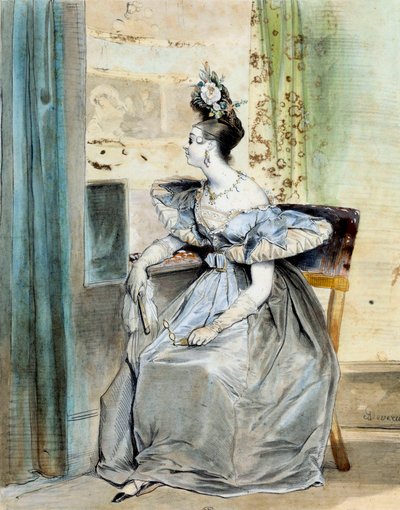 Portrait de Marie Nodier dans une loge de théâtre à 10 heures - Achille Devéria