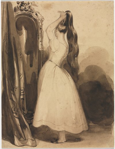 Jeune femme se peignant les cheveux, 1800s, avant 1857 - Achille Devéria