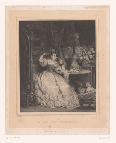 Future mariée ajustant un collier devant le miroir - Achille Devéria