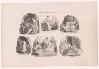 Six représentations de jeunes femmes dans un intérieur - Achille Devéria