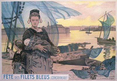 Affiche représentant le Festival des Filets de Pêche Bleus, Concarneau, Bretagne - Achille Granchi Taylor