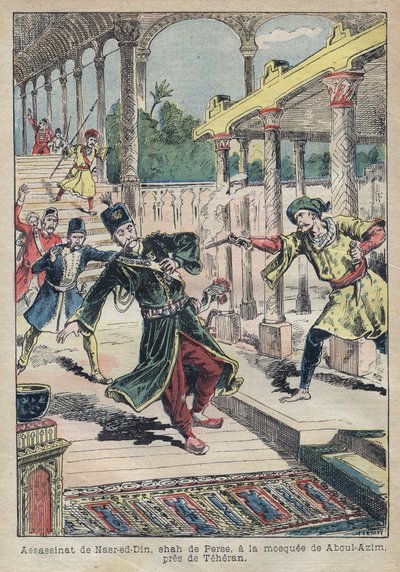 Assassinat de Nasser Ed Din (1831-1896), Shah de Perse (Iran) en 1896 - Illustration d