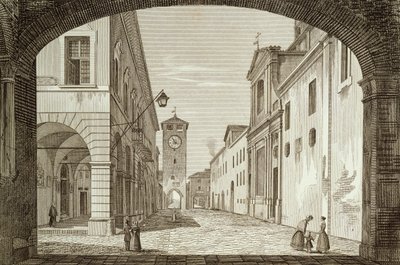 Vue de la place de Castel Bolognese dans la légation de Ravenne, gravée par Achille Parboni - Achille Parboni