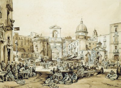 Porta Capuana à Naples, par Achille Vianelli, sépia - Achille Vianelli
