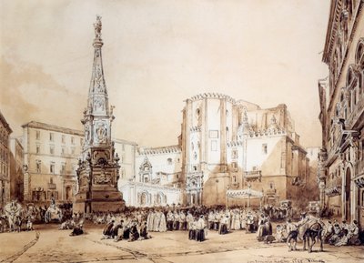 Procession sur la Piazza San Domenico Maggiore à Naples - Achille Vianelli