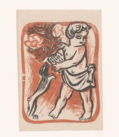 Enfant avec des fleurs et un chien - Ad. Hoffmann