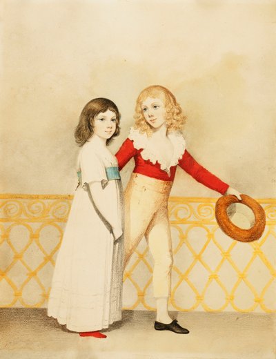 Portrait de William Bellingham Budworth et de sa sœur Emma Mary, petite longueur, sur un balcon - Adam Buck