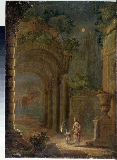 Paysage de ruines au clair de lune - Adam Elsheimer