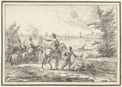 Cavaliers sur une colline devant une ville - Adam Frans van der Meulen (possibly)