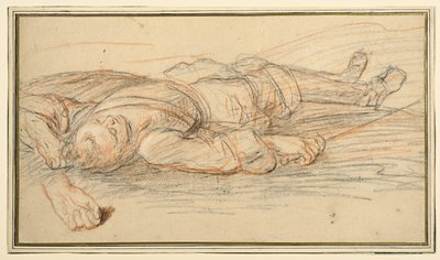 Étude pour un guerrier allongé sur le champ de bataille, et une étude supplémentaire de la main gauche - Adam Frans van der Meulen