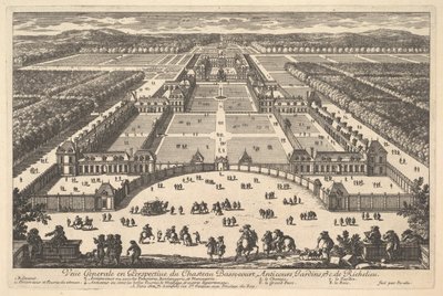 Vue générale en perspective du Château Bassecourt, Anticours, Jardins, etc. de Ric..., 17e siècle - Adam Perelle