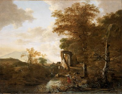 Paysage avec portail arqué (Paysage avec portail en pierre et étang) - Adam Pynacker