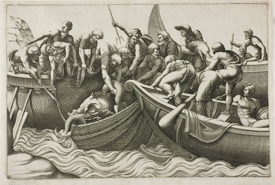 Pêcheurs attrapant un monstre marin - Adamo Scultori