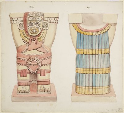 Caryatide XIV de la chambre extérieure, Temple Supérieur des Jaguars (Temple A), Grand Terrain de Jeu, Chichen Itza, Mexique - Adela Breton