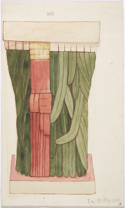 Caryatide de la chambre extérieure, Temple A, Temple du terrain de jeu de balle, Chichen Itza, Mexique (aquarelle) - Adela Breton