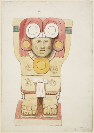 Caryatide de la chambre extérieure, Temple A, terrain de jeu, Chichen Itza, Mexique - Adela Breton