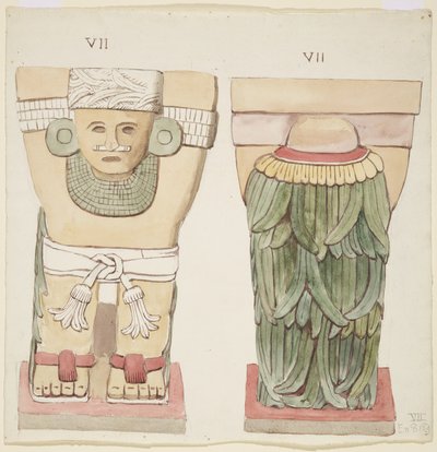 Caryatide de la chambre extérieure, Temple A, terrain de jeu de balle, Chichen Itza, Mexique - Adela Breton