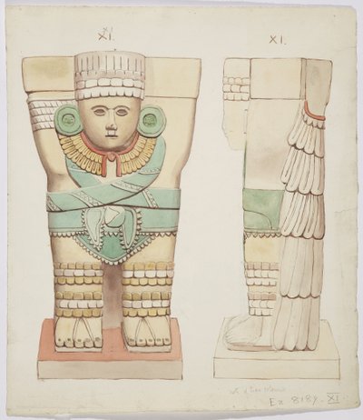 Caryatide de la chambre extérieure, Temple A, terrain de jeu de balle, Chichen Itza, Mexique - Adela Breton