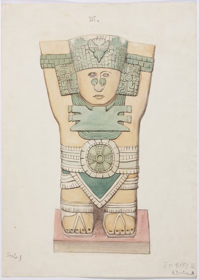 Caryatide de la chambre extérieure, Temple A, terrain de jeu de balle, Chichen Itza, Mexique - Adela Breton
