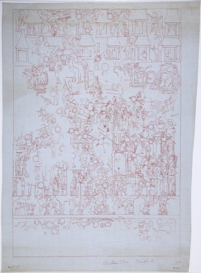 Dessin du mur sud, temple supérieur des Jaguars, Chichen Itza, Mexique - Adela Breton
