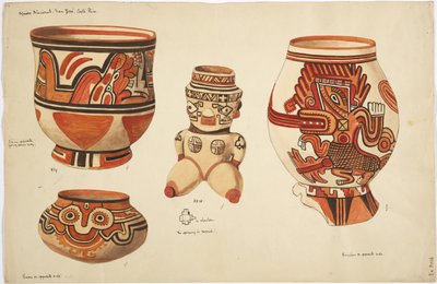 Quatre pièces de poterie - trois vases et une figure - Adela Breton