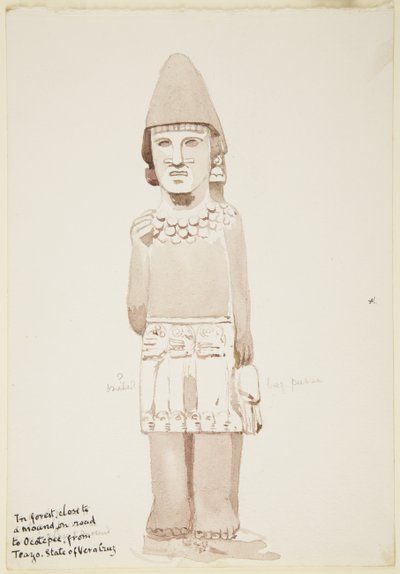 Statue de Teayo, nord Veracruz, Mexique Montre une statue en pierre avec une figure masculine portant un kilt - Adela Breton