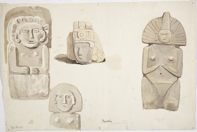 Statues en pierre de Papantla, Mexique (aquarelle) - Adela Breton