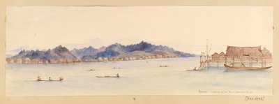 Bornéo - Vue de la rivière depuis notre maison du carnet de croquis des Antilles, Amérique du Nord et Bornéo, c.1845 - Admiral Sir Edward Gennys Fanshawe