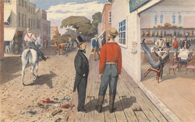 M. Rust, rédacteur en chef du "Pacific Star", et son frère, Dr Rust, devant un saloon à Sacramento City [Californie], septembre 1851 - Admiral Sir Edward Gennys Fanshawe