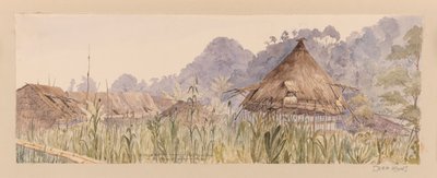 Village et maison principale de la tribu Segu ou sur la rivière Manuk ou Segur des Antilles, Amérique du Nord et album de Borneo - Admiral Sir Edward Gennys Fanshawe