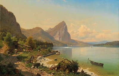 Partie au Mondsee près de Scharfling avec vue sur le Drachenwand - Adolf Chwala