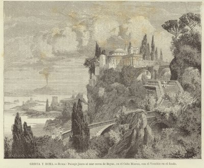 Grèce et Rome - Rome : Paysage au bord de la mer au Cap Misène avec le Vésuve en arrière-plan - Adolf Closs
