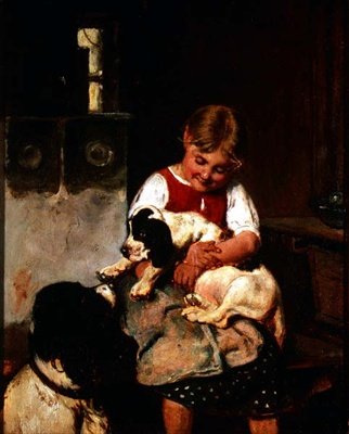 Jeune fille avec chiot - Adolf Eberle