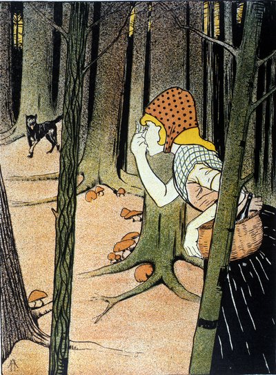 Le Petit Chaperon rouge. Conte des frères Jacob Grimm (1785-1863) et Wilhelm Grimm (1786-1859). Illustration par Adolf Hofer - Adolf Hofer