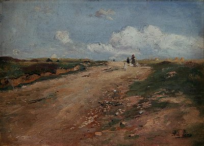 Chemin rural à Schwalm avec une fille et des oies - Adolf Lins