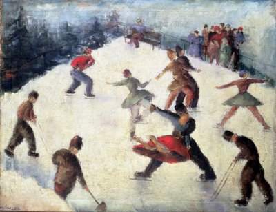 Scène de patinage en hiver vers 1920 - Adolf Munzer