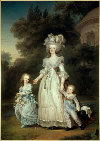 Portrait en pied de la reine de France Marie-Antoinette avec Marie-Thérèse et le premier Dauphin Louis Joseph Xavier François - Adolf Ulrich Wertmuller